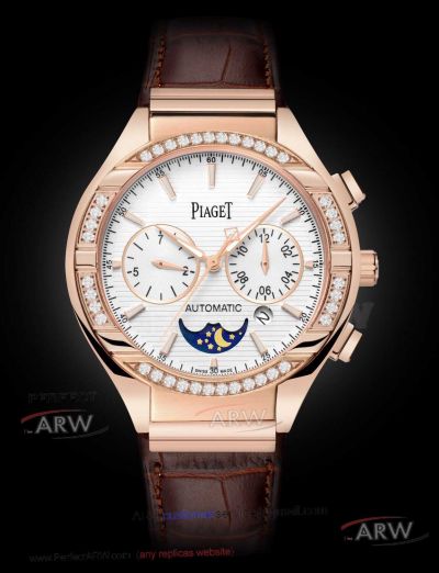 Perfect Replica Piaget Polo White Moon-Phase Dial Rose Gold Case Watch